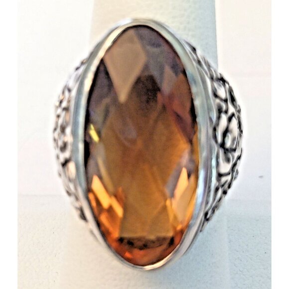 Citrine HUGE faceted in big sterling ring s8 (1589) - Picture 3 of 7